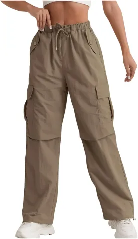 Women's Casual Waist Drawstring Pocket Work Dressy Loose Fit Fashion Pants