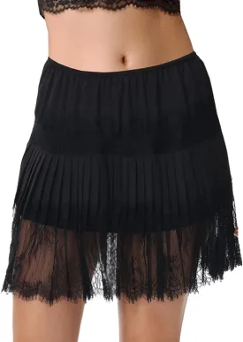 Womens Lace Pleated Skirts Flowy Y2K Style Floral Ruffled Lace Trim Mini Skirts with Lining