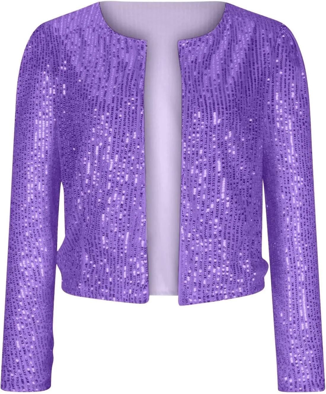 Womens Sequin Jackets Open Front Long Sleeve Coat Collarless Glitter Sparkly Short Blazer Evening Party Clothes