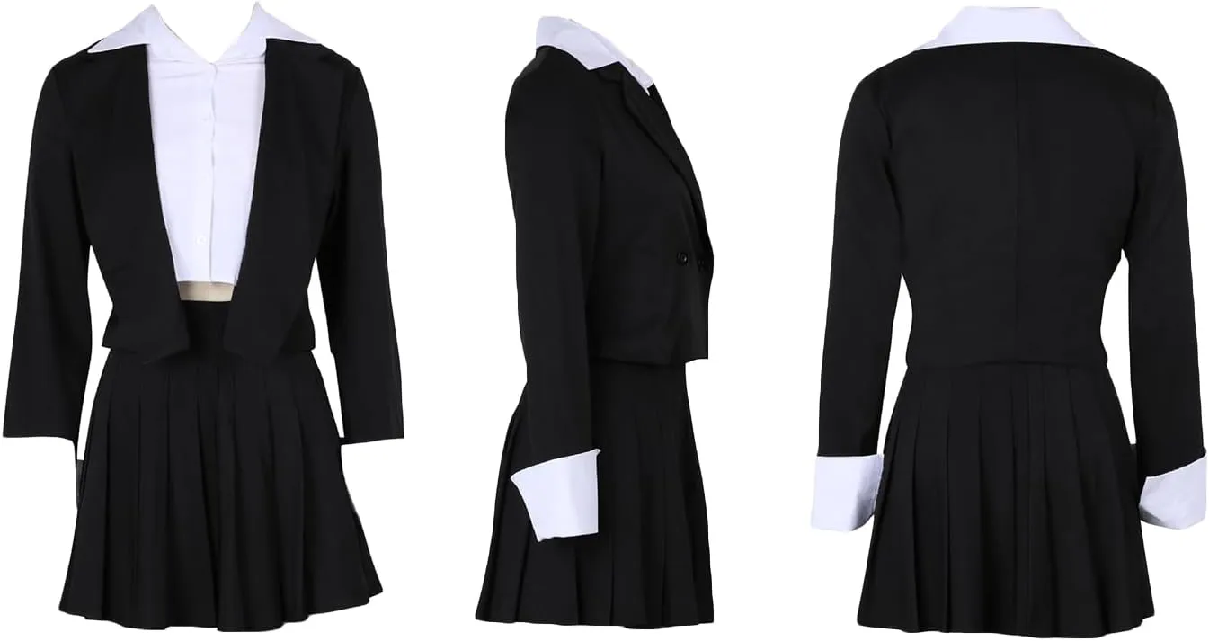 Womens Suits 2 Piece Set Casual Double Breasted Crop Jacket Blazer Top & High Waist Pleated Mini Skirt Sets