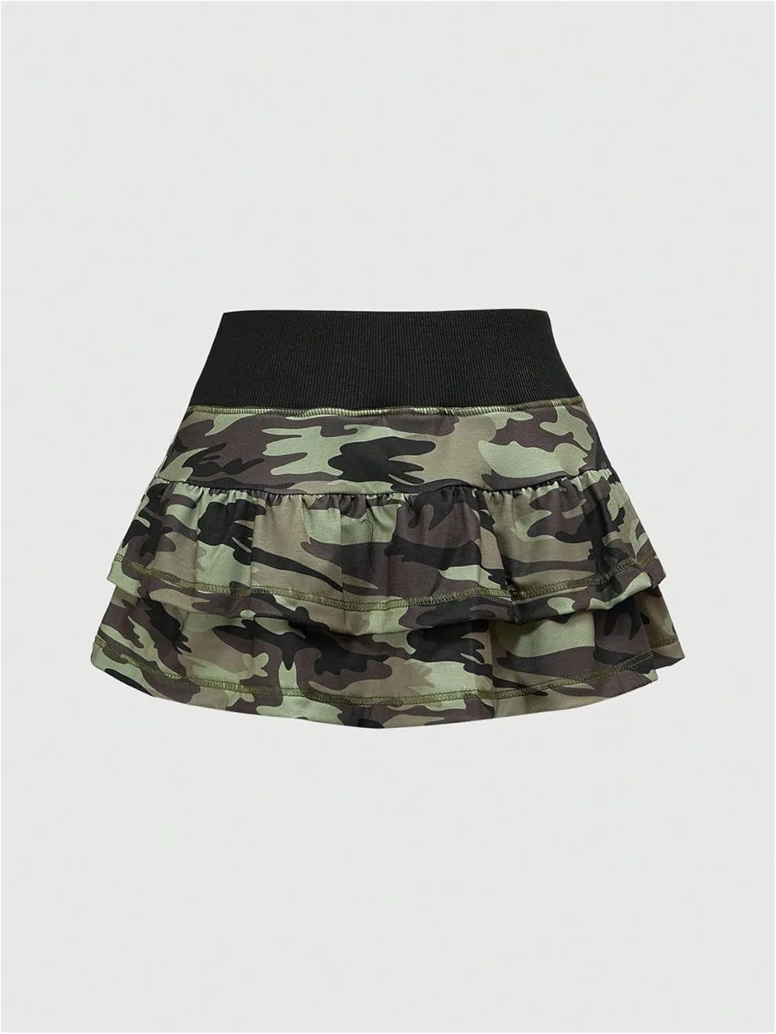 Women's Y2K Vintage Camo Layered Ruffle Mini Skirt Elastic High Waisted A Line Skirts