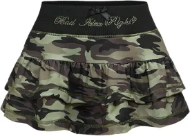 Women's Y2K Vintage Camo Layered Ruffle Mini Skirt Elastic High Waisted A Line Skirts