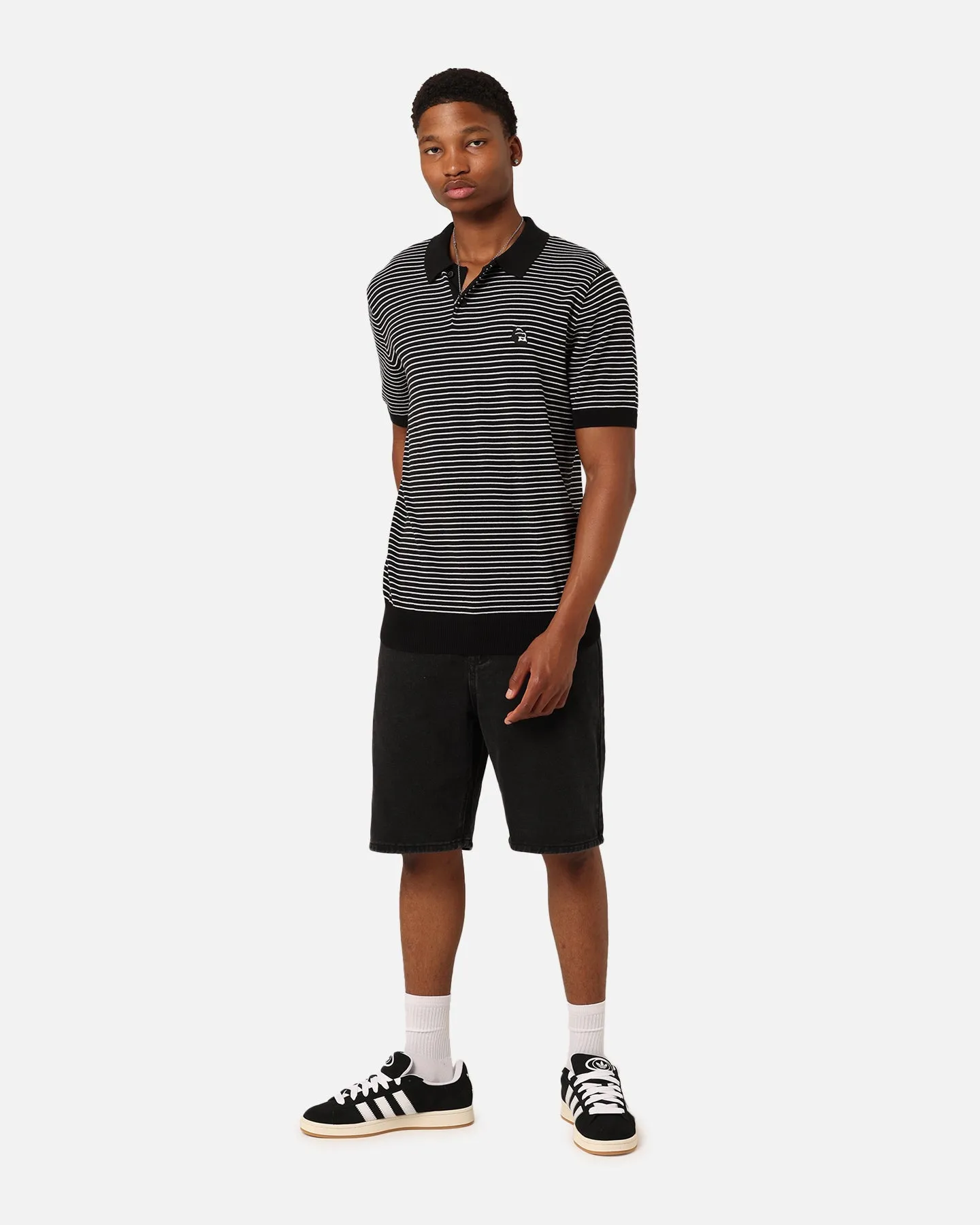 X-Large Rail Knit Short Sleeve Polo Shirt Black