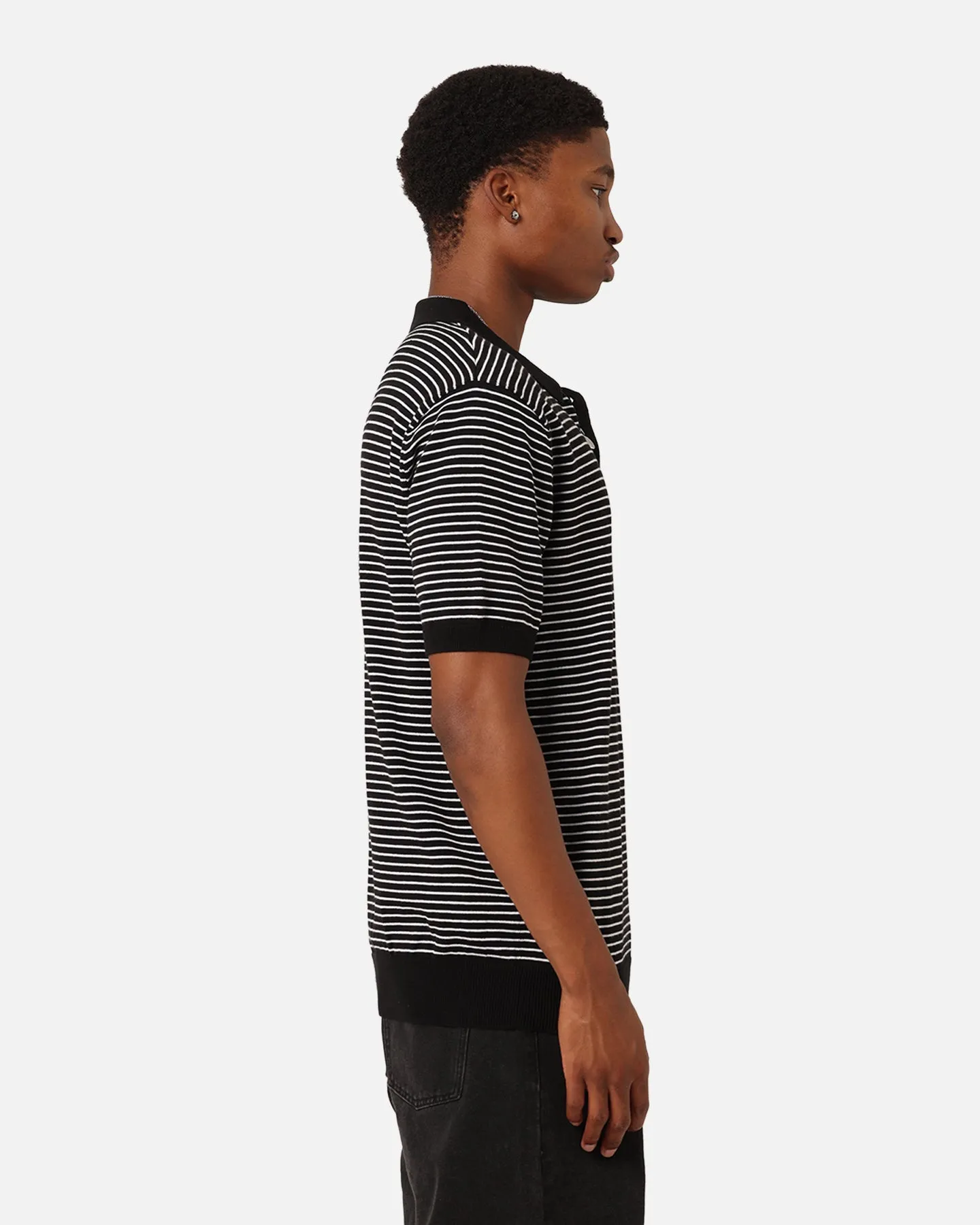 X-Large Rail Knit Short Sleeve Polo Shirt Black