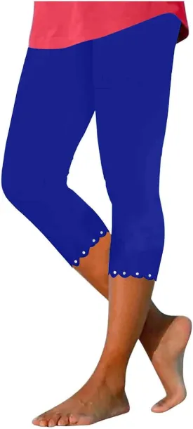 Xiaojmake High Waisted Capri Leggings for Women Summer Yoga Gym Workout Cropped Pants Rhinestone Patch Summer Beach Trousers