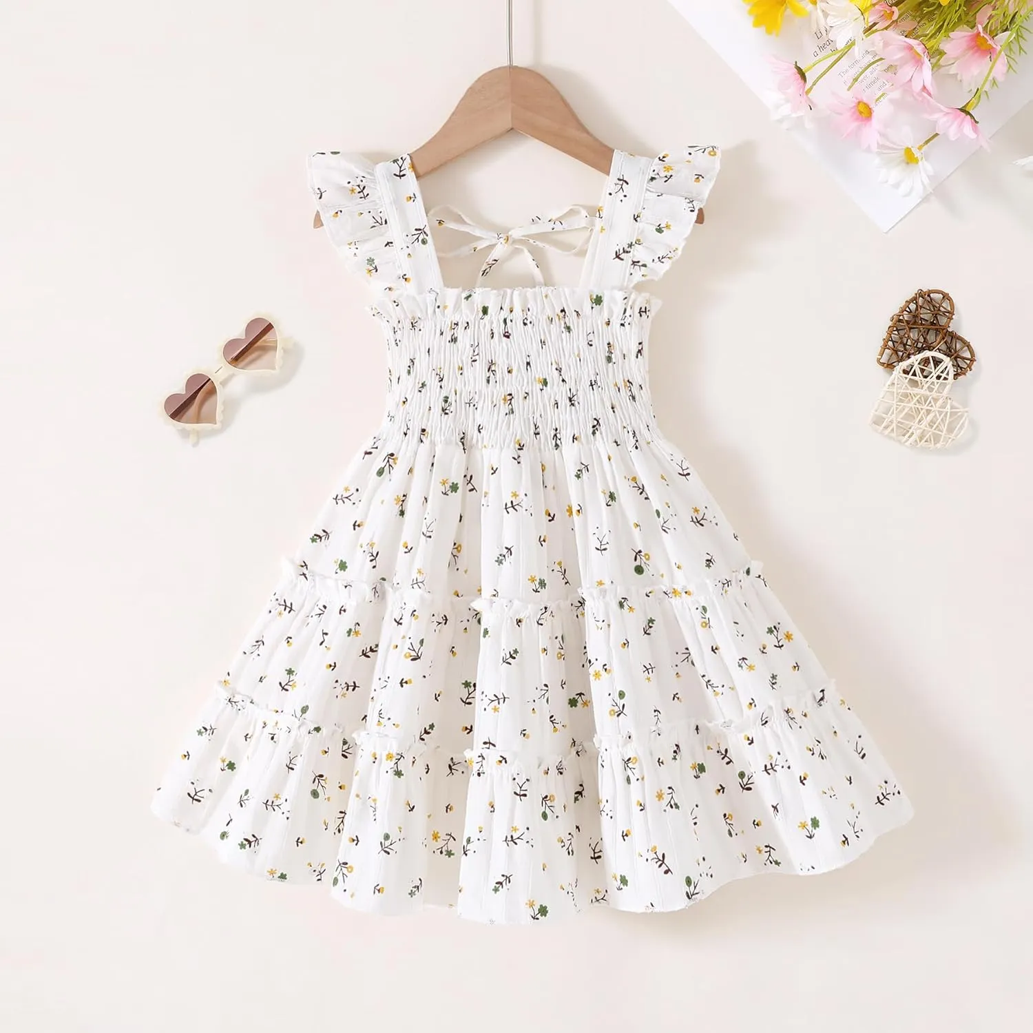 YOUNGER TREE Toddler Girl Dress Baby Girls Summer Clothes Ruffle Sleeve Floral Smock Beach Boho Dresses Sundress