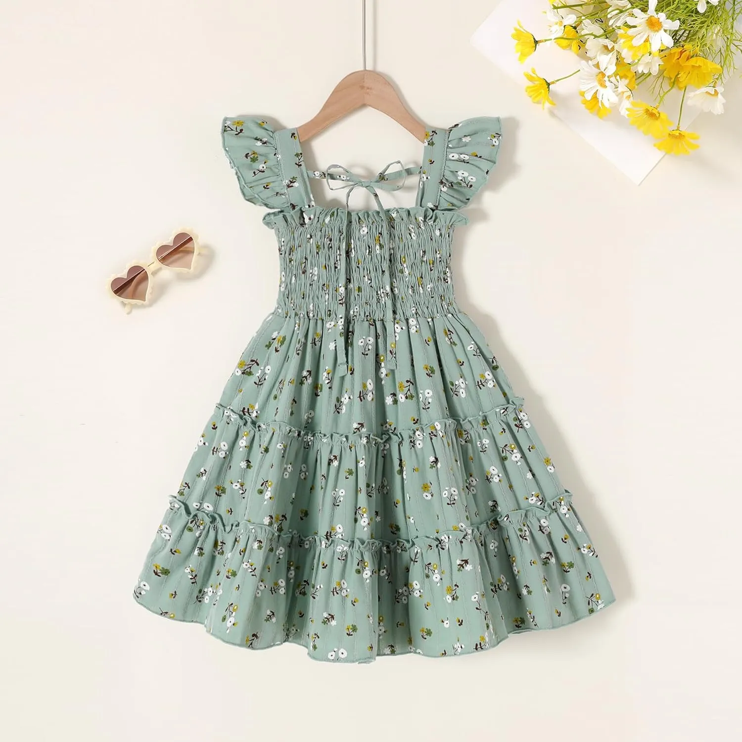 YOUNGER TREE Toddler Girl Dress Baby Girls Summer Clothes Ruffle Sleeve Floral Smock Beach Boho Dresses Sundress