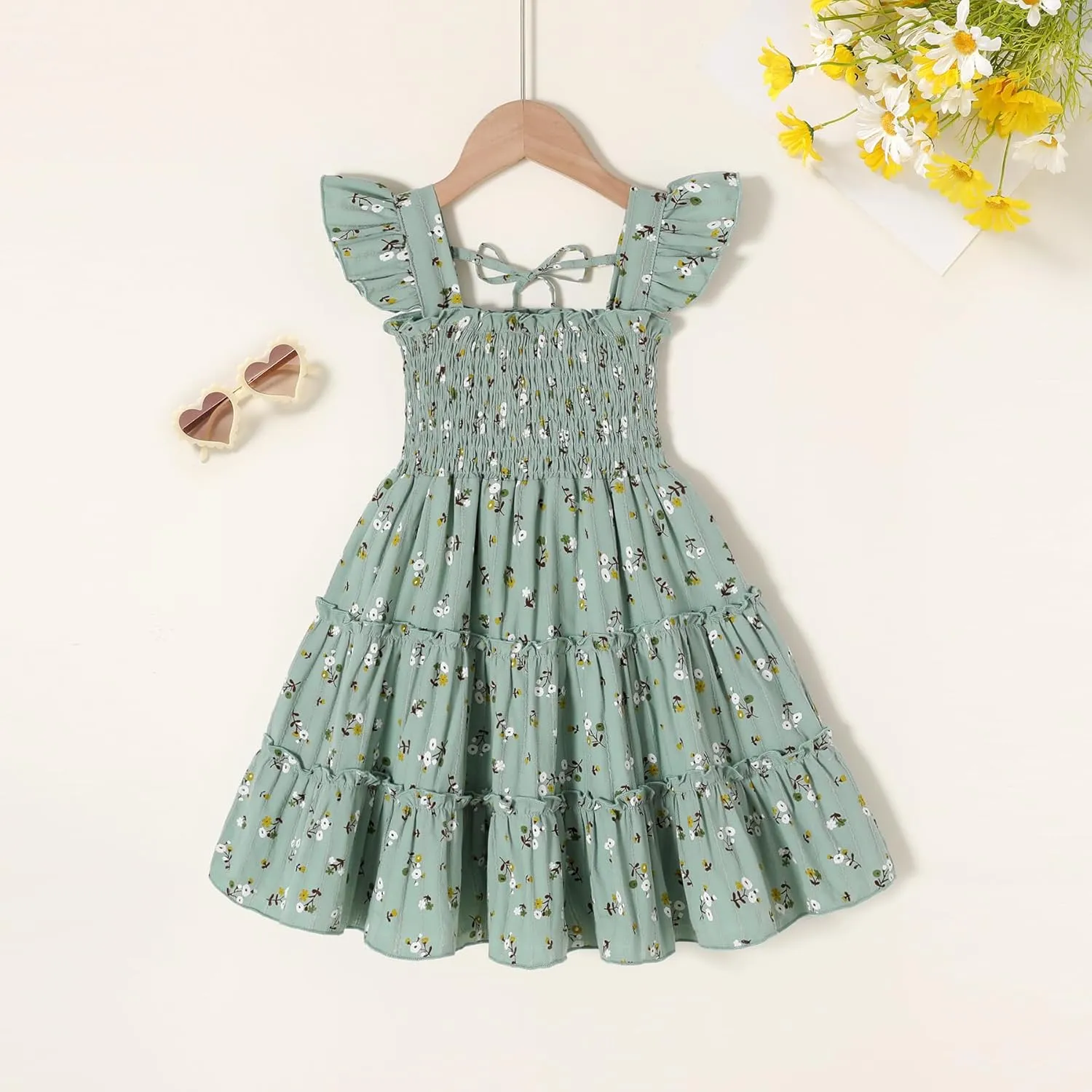 YOUNGER TREE Toddler Girl Dress Baby Girls Summer Clothes Ruffle Sleeve Floral Smock Beach Boho Dresses Sundress