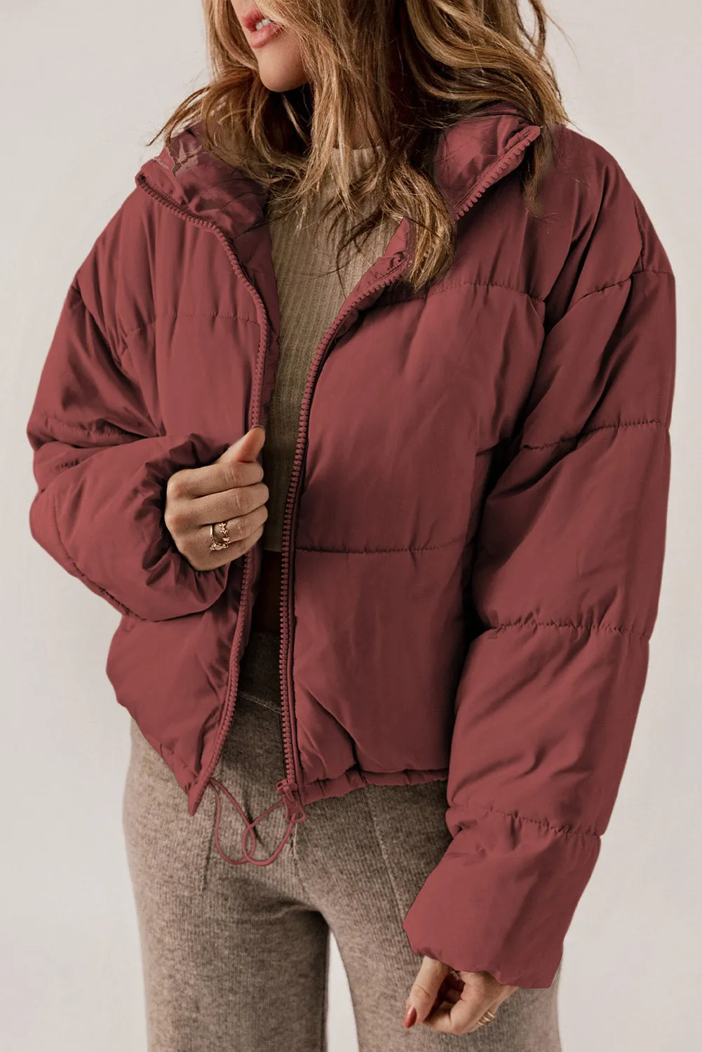 Zip-Up Collared Long Sleeve Coat