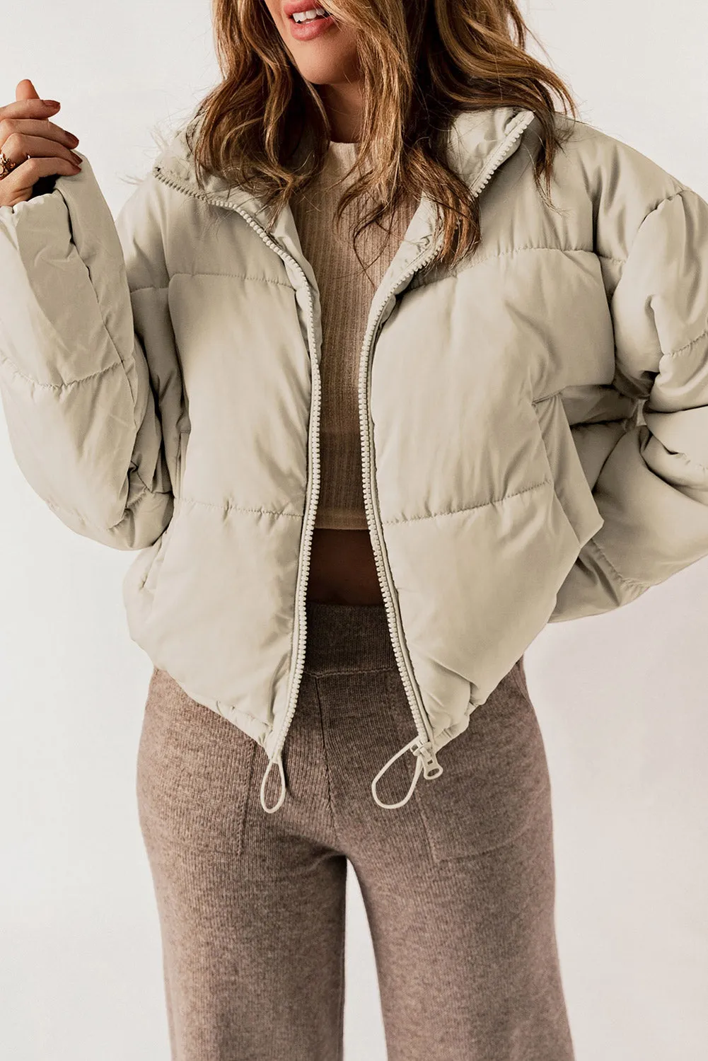 Zip-Up Collared Long Sleeve Coat