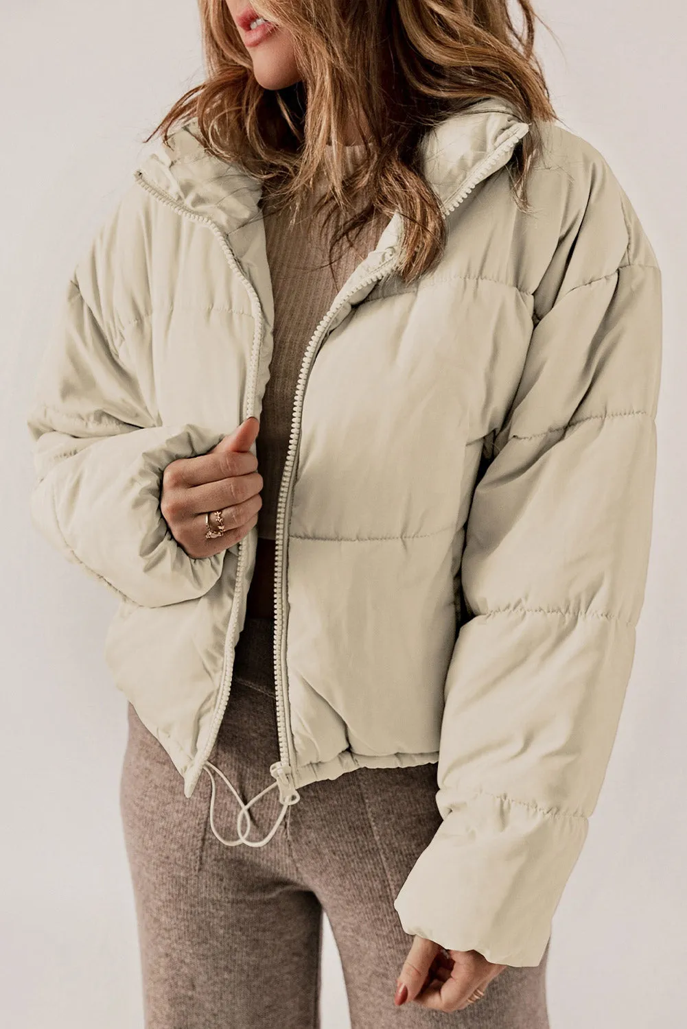 Zip-Up Collared Long Sleeve Coat