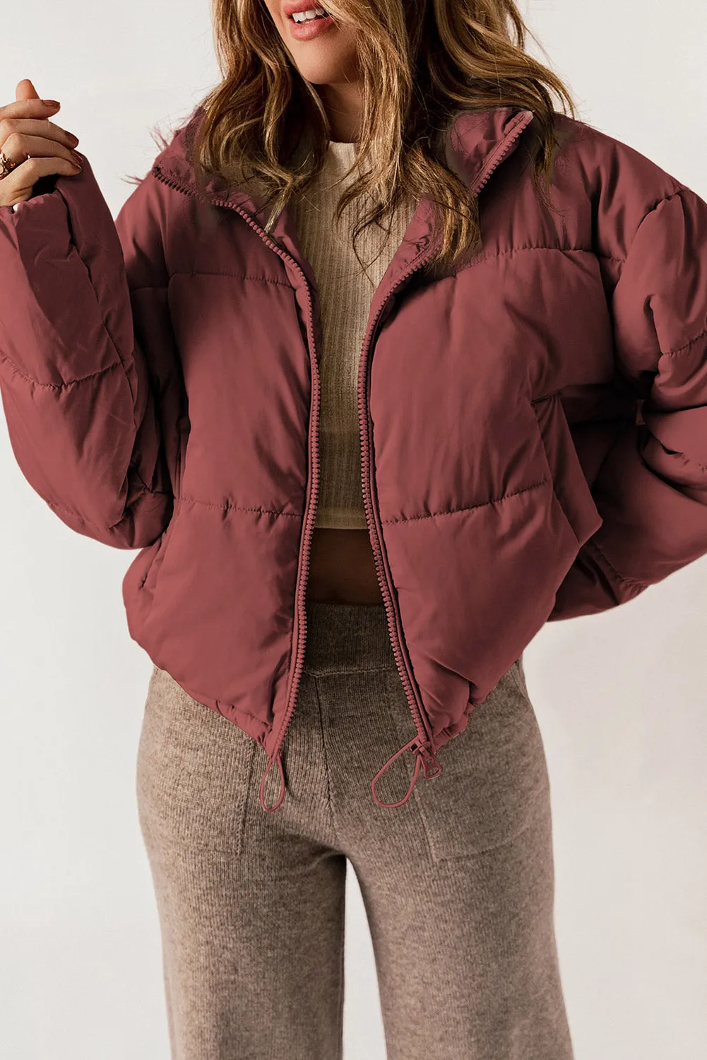Zip-Up Collared Long Sleeve Coat