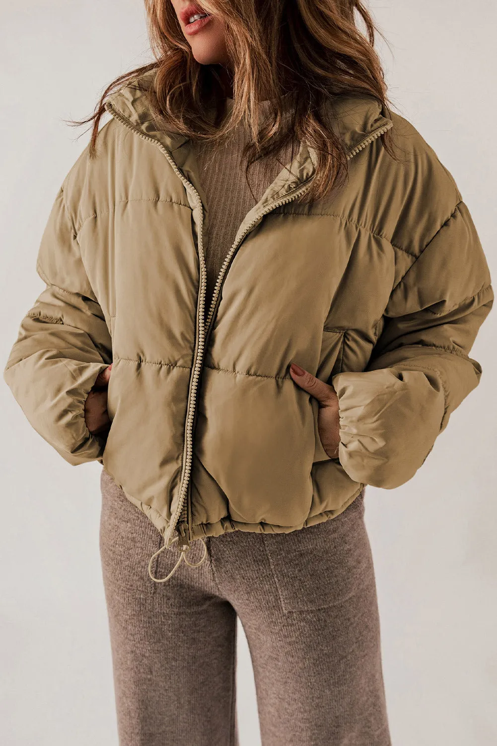 Zip-Up Collared Long Sleeve Coat