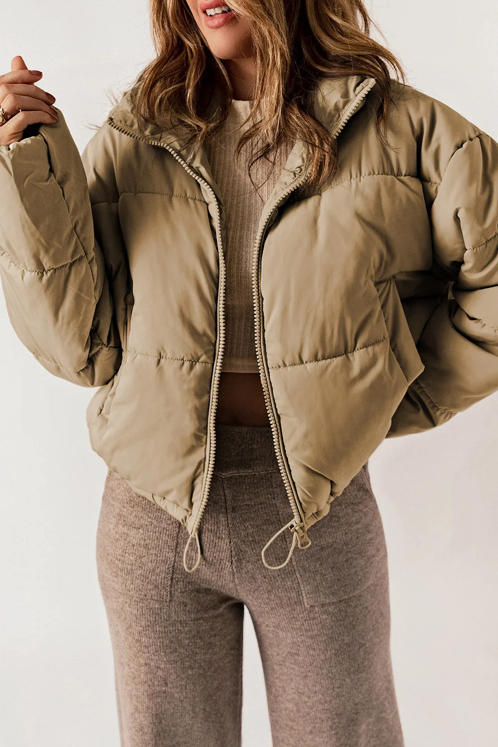 Zip-Up Collared Long Sleeve Coat