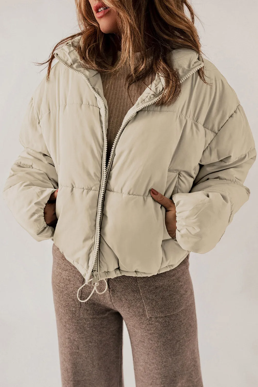 Zip-Up Collared Long Sleeve Coat