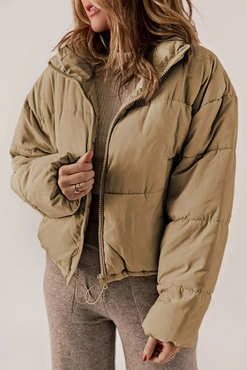 Zip-Up Collared Long Sleeve Coat