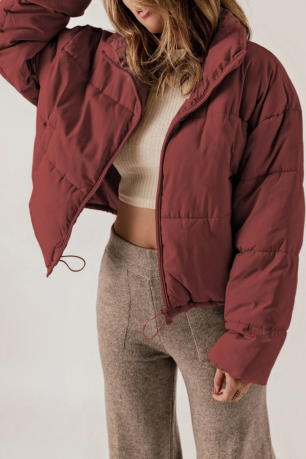 Zip-Up Collared Long Sleeve Coat