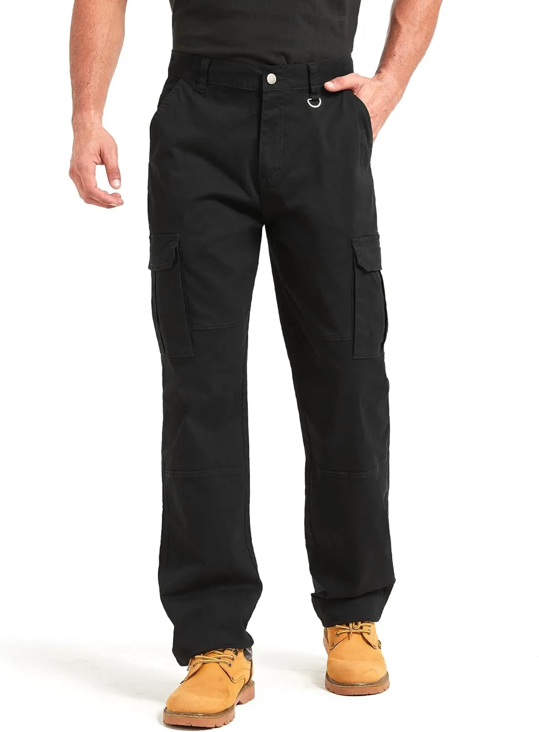 Zylioo Extra Tall Relaxed Fit Casual Pants for Men, 6 Pocket Black Work Pants, 36"/35"/34" Inseam Casual Utility Pants