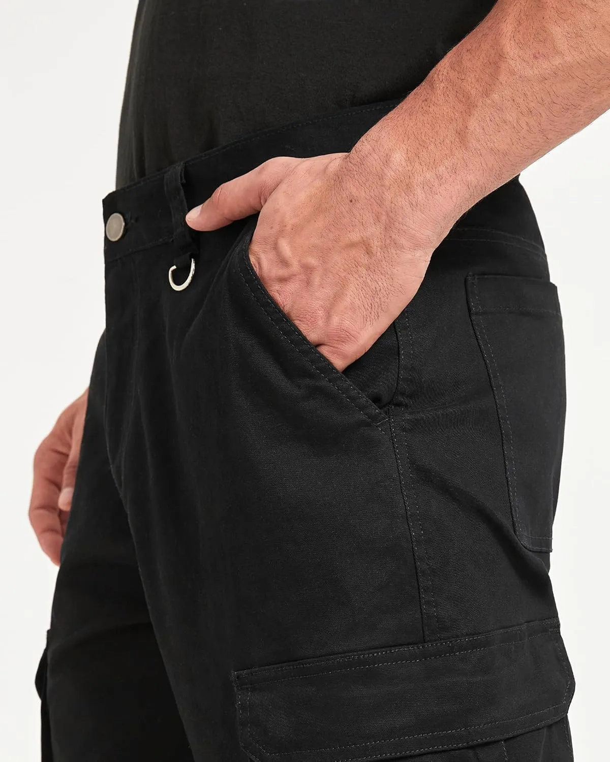 Zylioo Extra Tall Relaxed Fit Casual Pants for Men, 6 Pocket Black Work Pants, 36"/35"/34" Inseam Casual Utility Pants