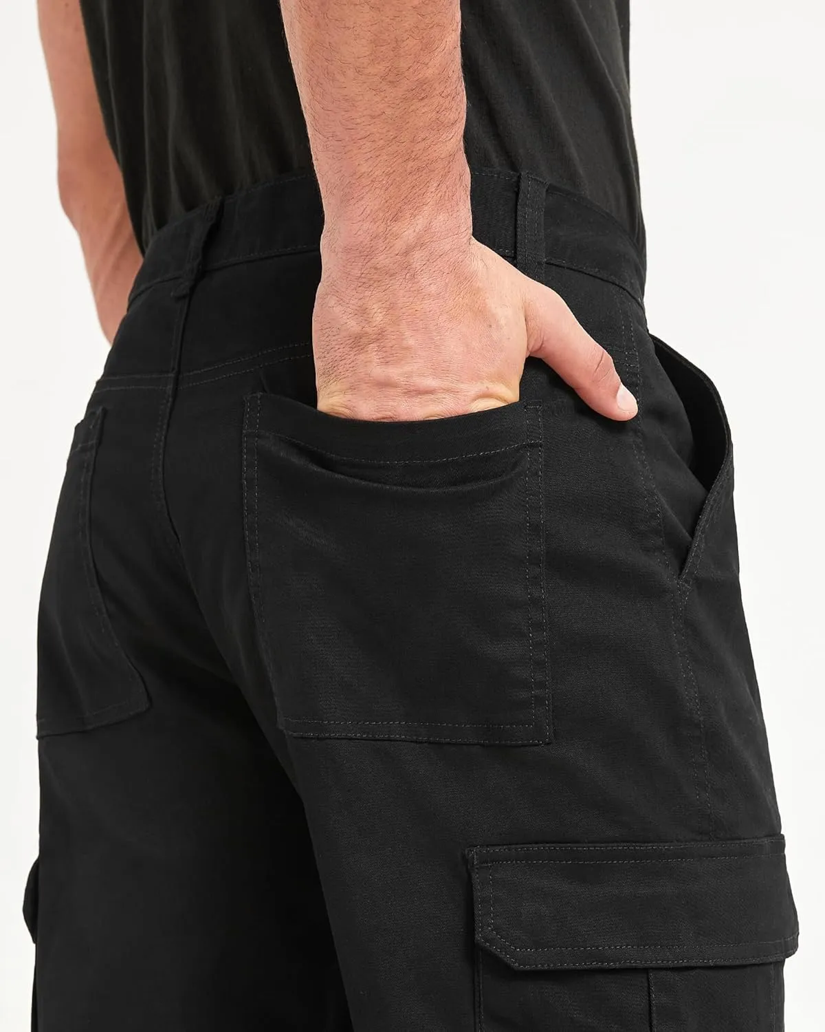 Zylioo Extra Tall Relaxed Fit Casual Pants for Men, 6 Pocket Black Work Pants, 36"/35"/34" Inseam Casual Utility Pants
